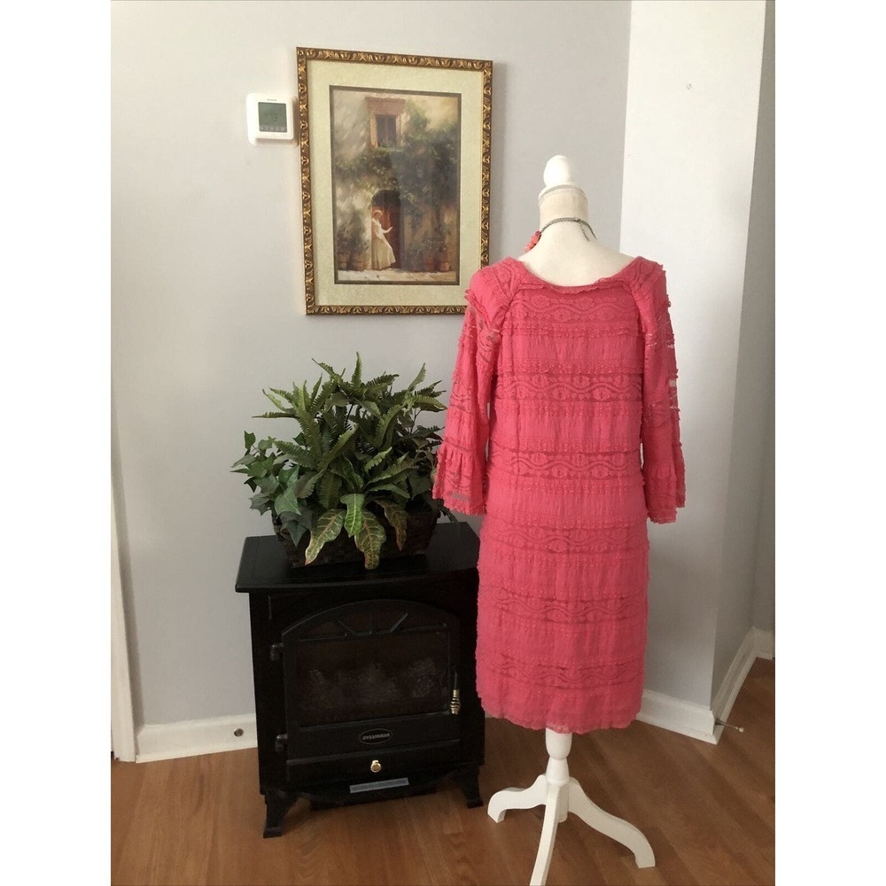 Rabbit Rabbit Rabbit Designs 3/4 Ruffled Sleeves Sheath Dress Size 14 Lace Pink - Picture 7 of 13